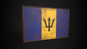 Old Picture Frame With Barbados Flag - Game Ready Low-poly