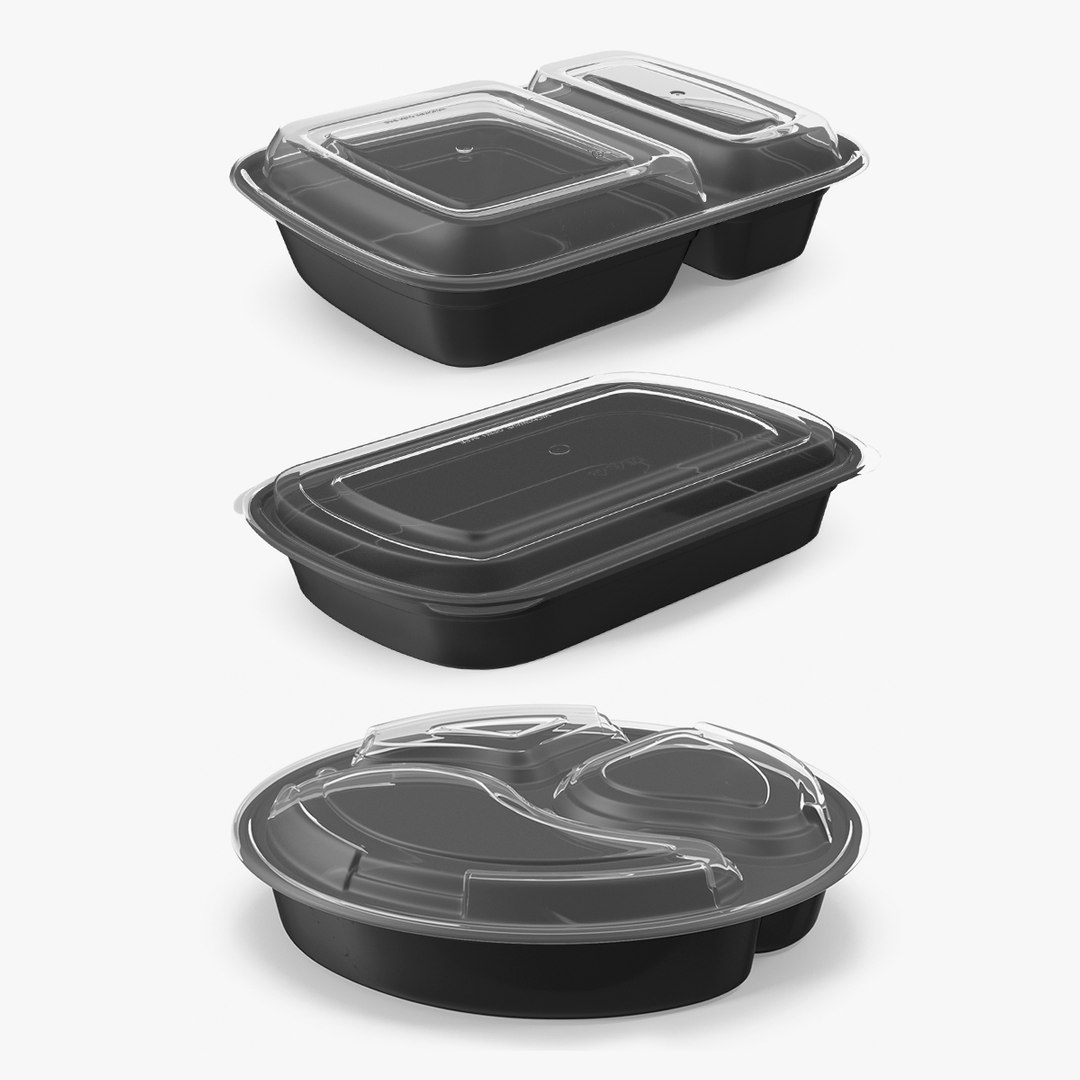 Plastic Food Containers with Clear Lid Collection 3D model preview