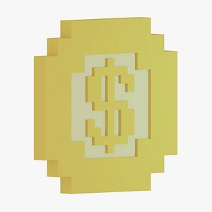 Dollar coin game asset low poly voxel art