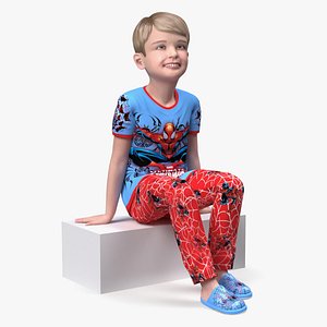 Sitting Child Boy Home Style 3D model