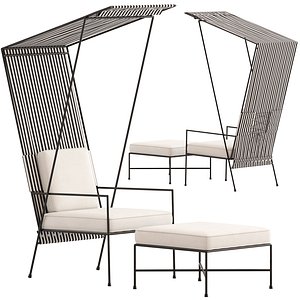3D CB2 Pavilion Cabana Lounge Chair and Ottoman model