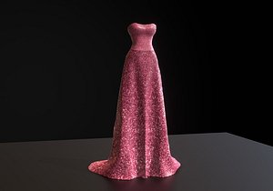pink long glittery dress 3D model