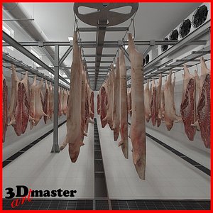 3D slaughter house hanging pork model