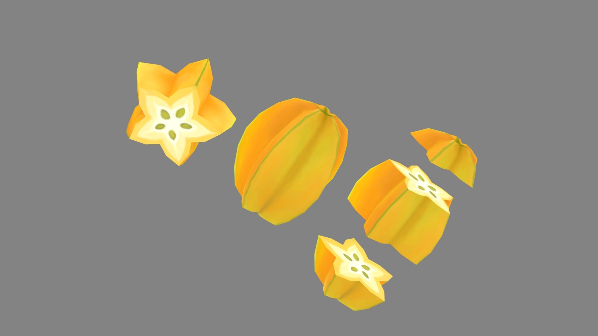 Cartoon Ripe Starfruit - Carambola And Slice 3D Model - TurboSquid 1932102