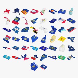3D US State Map Flag 3D Collection