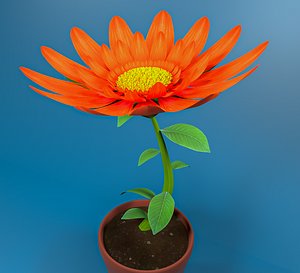 3D rigged daisy red flower