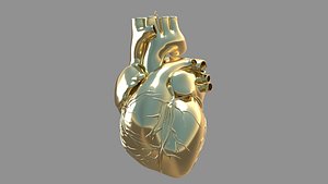 3D human heart pendent golden model