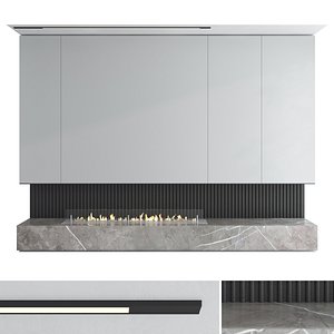 Decorative wall with fireplace set 33 3D model