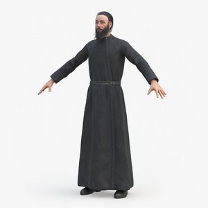Orthodox Church Monk Wearing Robe A-Pose