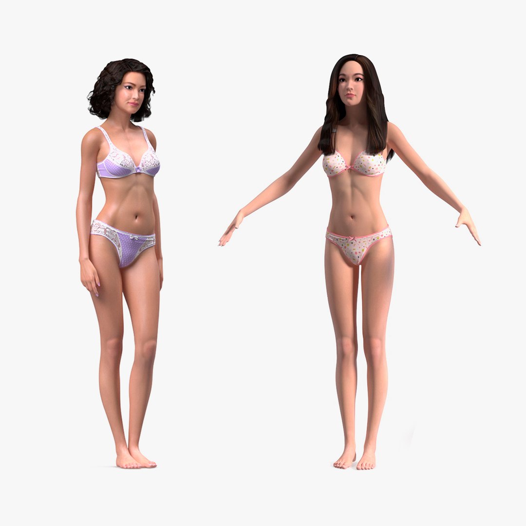 Rigged Asian Women in Lingerie Collection for Cinema 4D 3D model preview