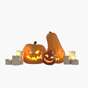 3D Halloween Pumpkins  Candels Set