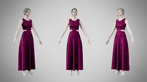 3D model Dress 31 Plum Velvet With Design