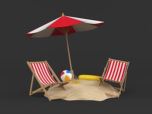 3D beach umbrella chair