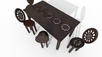 Table and 4 chairs with an openwork pattern low-poly 3D model