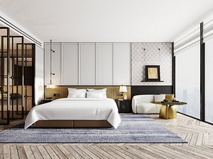 Modern Luxury Hotel Bedroom Suite Interior Scene 3D model