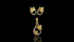 Fancy Butterfly Pendant Set - 008 3D model