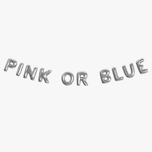 3D Foil Baloon Words PINK OR BLUE Silver
