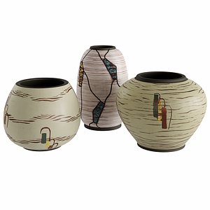3D Set of 3 Ceramic Pottery Vase by Sawa Ceramic Franz Schwaderlapp
