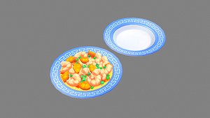 Cartoon Chinese Dishes - Stir Fried Shrimp with Carrots model
