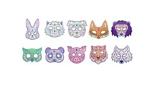 10 Animal Carnival Paper Mask Collection - Character Design 3D