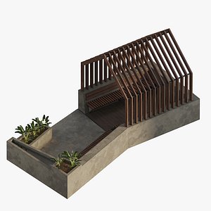 Pergola with drinking fountain and greenery 3D model