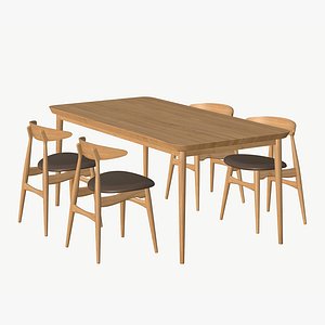 3D Wood Dining Table Chair Modern model