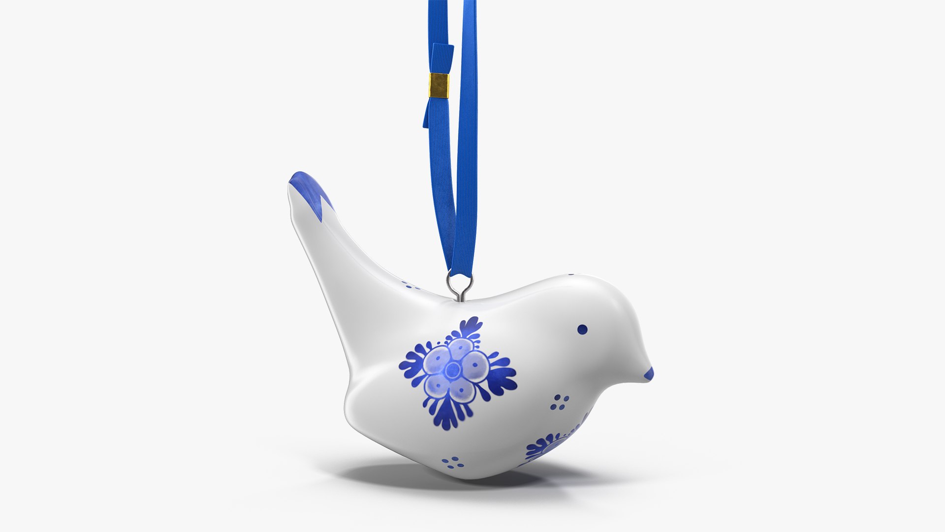Christmas Ornament Bird Blue with Rope 3D model preview