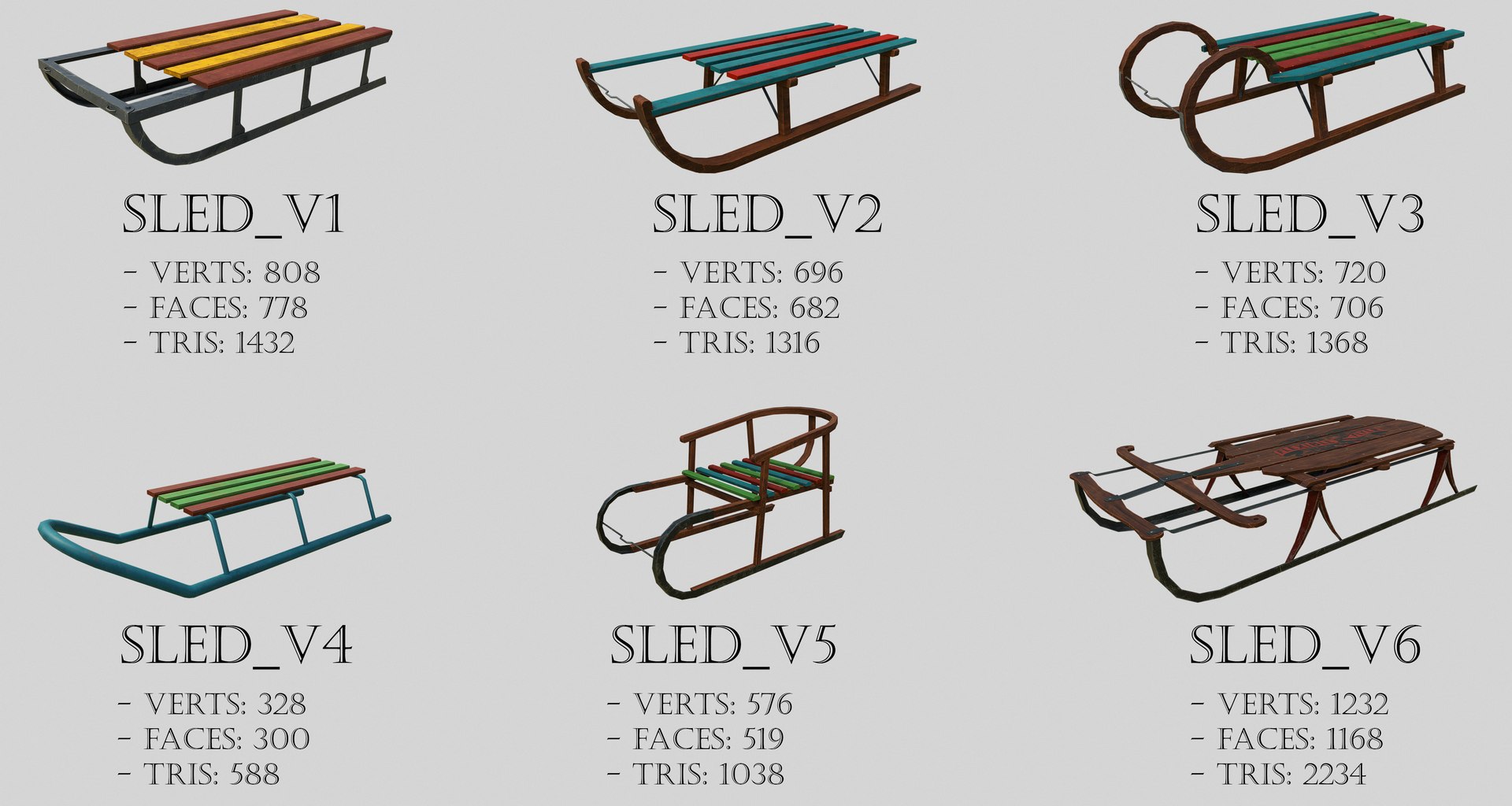 Christmas Set of 6 Old Wooden Sleds 3D - TurboSquid 1814737