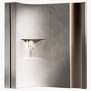 3D Corner wall section Plaster and wood niche partition model