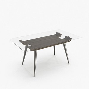 3D Dining Table With Glass Top Black