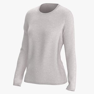 3D Long Sleeve Worn Female Crew Neck Pose 01 White Blank and Branded Heather
