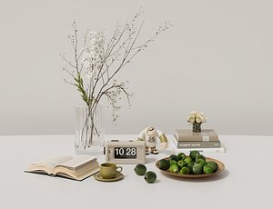 3D Minimalist Still Life Decor Set with Books and Plants