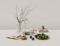 Minimalist Still Life Decor Set with Books and Plants