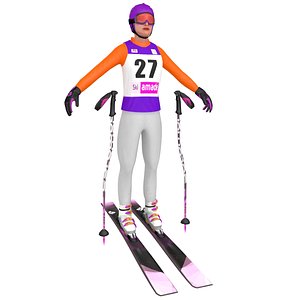 3D female skier woman 3