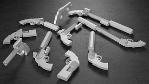 Low Poly Revolver-style Pistol -10 Variations Game Ready 3D model