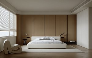 3D model Double bed cozy bedroom interior scene