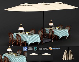 Outdoor dining table and chair set with sunshade