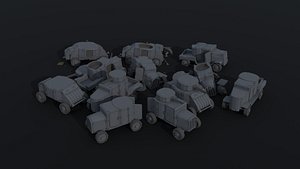 Low-poly Cartoon Dieselpunk armored cars 3 Polygonal Style