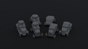 Low-poly Dieselpunk cartoon armored car kit 3D model