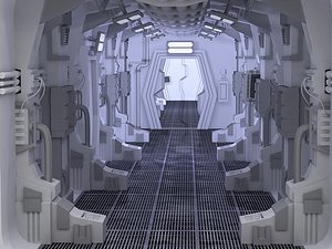 sci-fi spaceship hangar hallway model