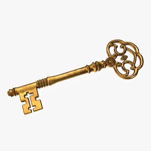 3D Antique Ornate Skeleton Key Gold