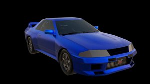 Low Poly Detailed Nissan GT R R32Iconic Blue Japanese Sports Car