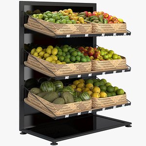 3D Shelves with fruits model