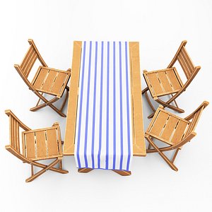 3D wooden table chairs