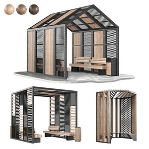 Set of pergolas and gazebos with benches 3D model 3D model