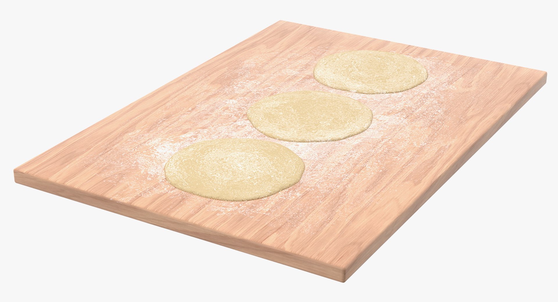 Thin Crust Pizza Dough on Wooden Board 3D Model 3D model preview