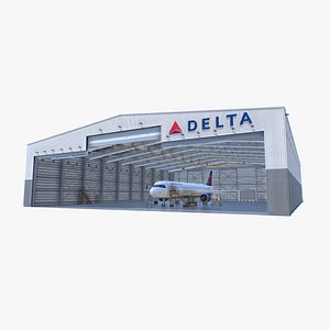 3D Delta Airlines Maintenance Hangar with A321Neo model