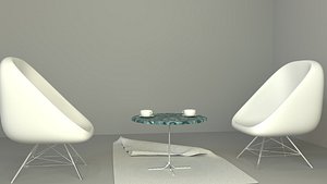 3D model simple chairs coffee table