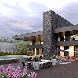 3D model frank lloyd wright style house architecture full furnished villa
