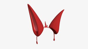3D Furry Ears Tiara E10 Red - Headband Character Design model
